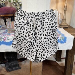 entro Black and White Leopard Drawstring Athletic Shorts